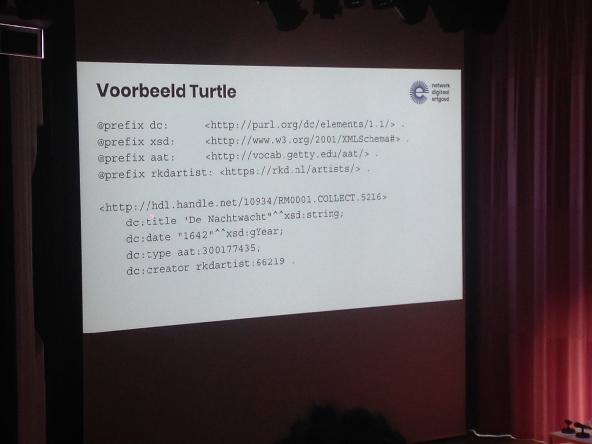 KitsR's tweet photo. On the practical implementation of @DigitaalErfgoed #DERA concepts: @IvoZandhuis talks about getting #LinkedOpenData into and out of #Adlib - actually building the #AdlibLOD initiative by @judvg. (@Rijksmuseum example: the #Nachtwacht / #Nightwatch) #PID #LOD #RDF #AdlibUG https://t.co/hEujC9BQGr