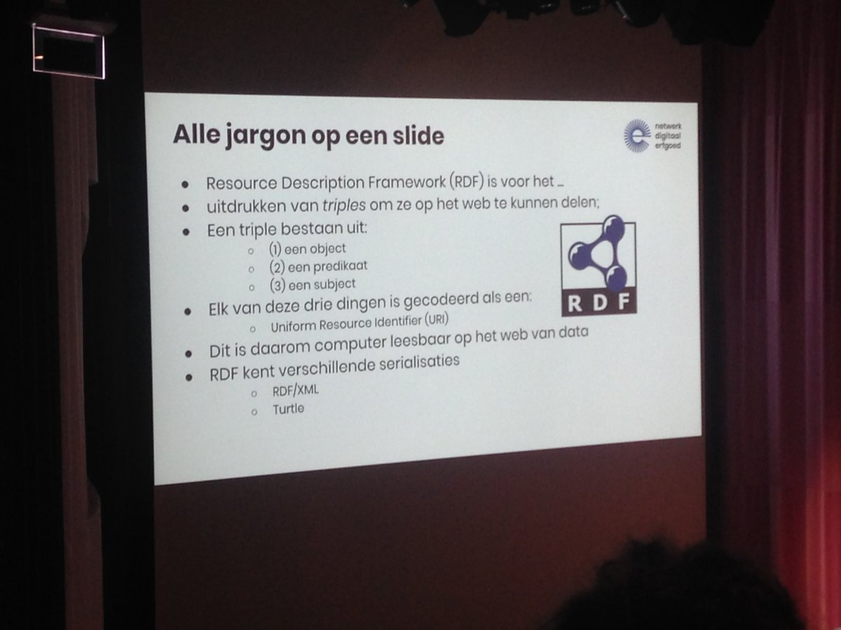 KitsR's tweet photo. On the practical implementation of @DigitaalErfgoed #DERA concepts: @IvoZandhuis talks about getting #LinkedOpenData into and out of #Adlib - actually building the #AdlibLOD initiative by @judvg. (@Rijksmuseum example: the #Nachtwacht / #Nightwatch) #PID #LOD #RDF #AdlibUG https://t.co/hEujC9BQGr