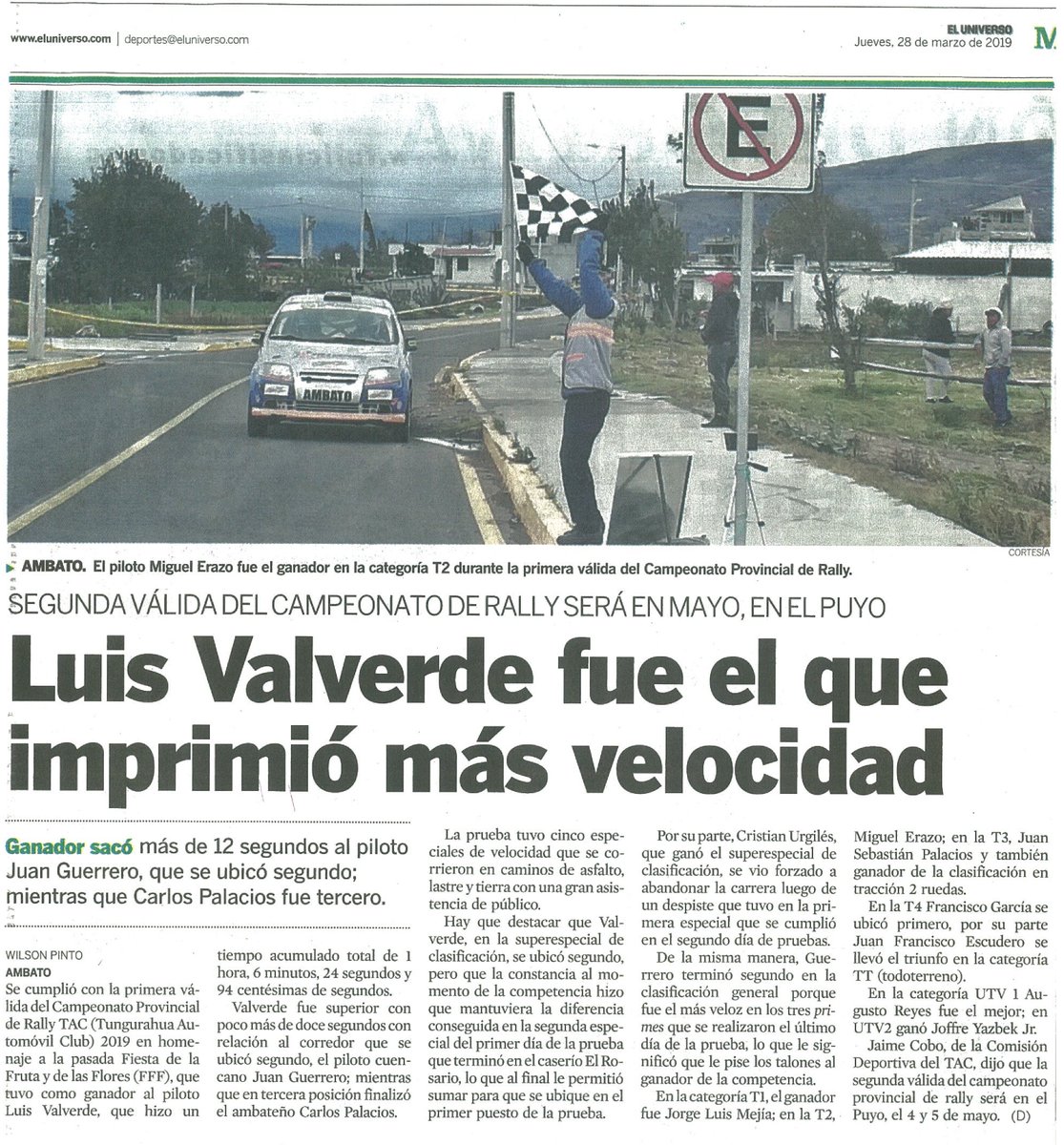 TACoficial's tweet photo. 📰🏁#TacEnMedios
Luis Valverde fue el que imprimió más velocidad. 
Vía Diario El Universo
28/03/2019 https://t.co/uWYPdeIbTi