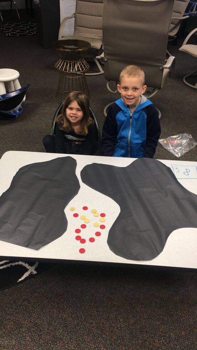 TuttleELP's tweet photo. Kindergarteners designed Splats! today. Can you guess how many are under their splats? Inspired by @SteveWyborney https://t.co/irBycbYy9j