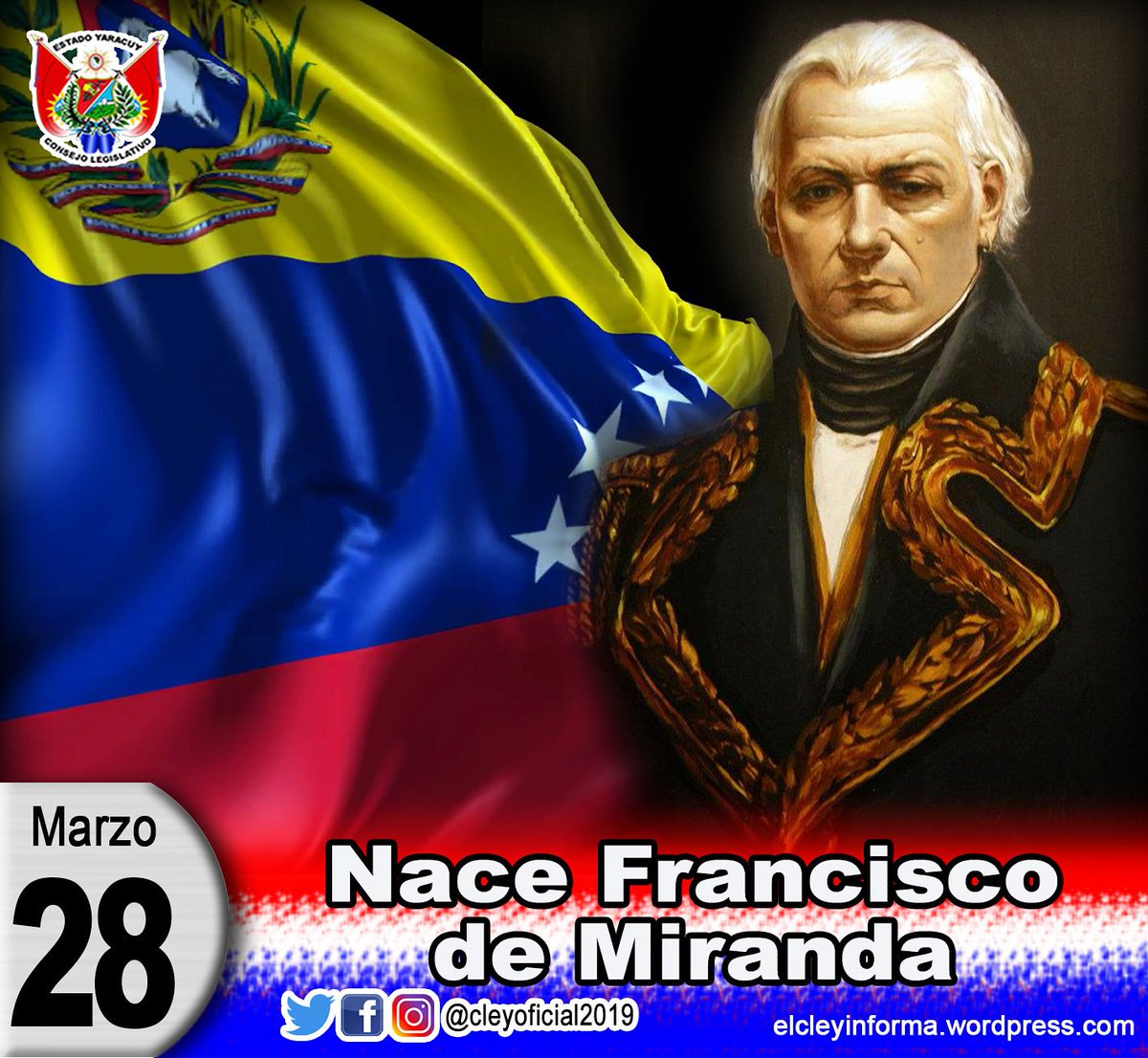 CleyOficial2024's tweet photo. Se conmemora 269 años del natalicio del Almirante en Jefe Francisco de Miranda, creador del concepto de la unión latinoamericana. Su grandeza está presente en el pueblo venezolano y en la lucha universal de las naciones. 
#VenezuelaEnBatallaYVictoria https://t.co/j6x21SmWxH