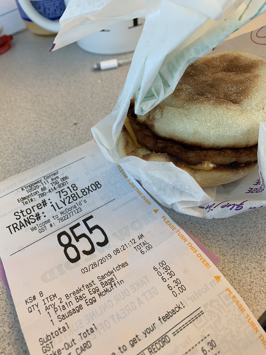 heluzuk's tweet photo. When will I learn to ALWAYS check my order.  Even with a coupon I paid more for a mere sausage McMuffin (without egg) bc @McDonaldsCanada messed up. https://t.co/62kLohCPYO