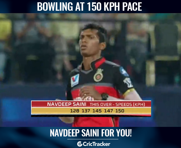 CricketWorldHQ's tweet photo. Navdeep Saini bowled at a brilliant pace. #IPL #IPL2019 #RCBvMI 

(Pic: Hotstar) https://t.co/qE0ya5vXFb