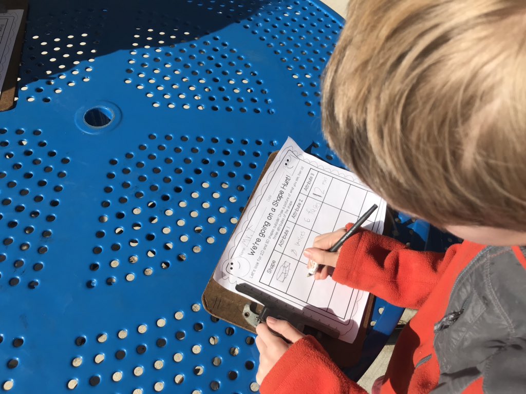 SBethPen's tweet photo. We’re going on a shape hunt... we had so much fun finding 2D and 3D shapes outside.  Thanks @JayReneeTay for the great idea! #EastSideEaglePride https://t.co/FeHA3laZzK