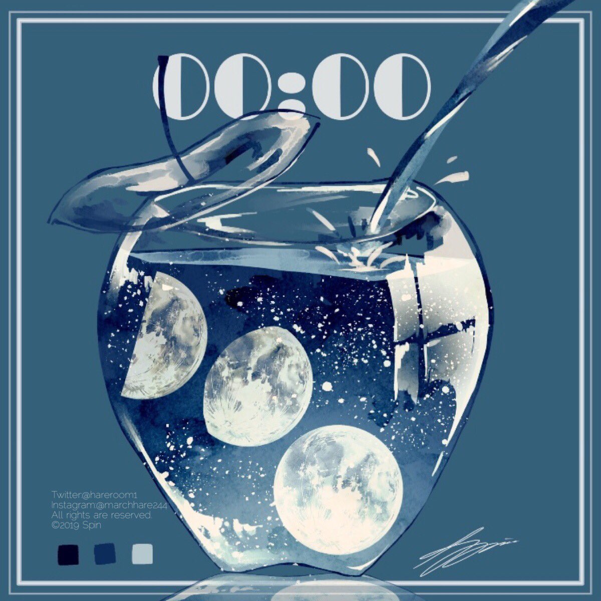 no humans blue theme still life simple background moon cup english text  illustration images