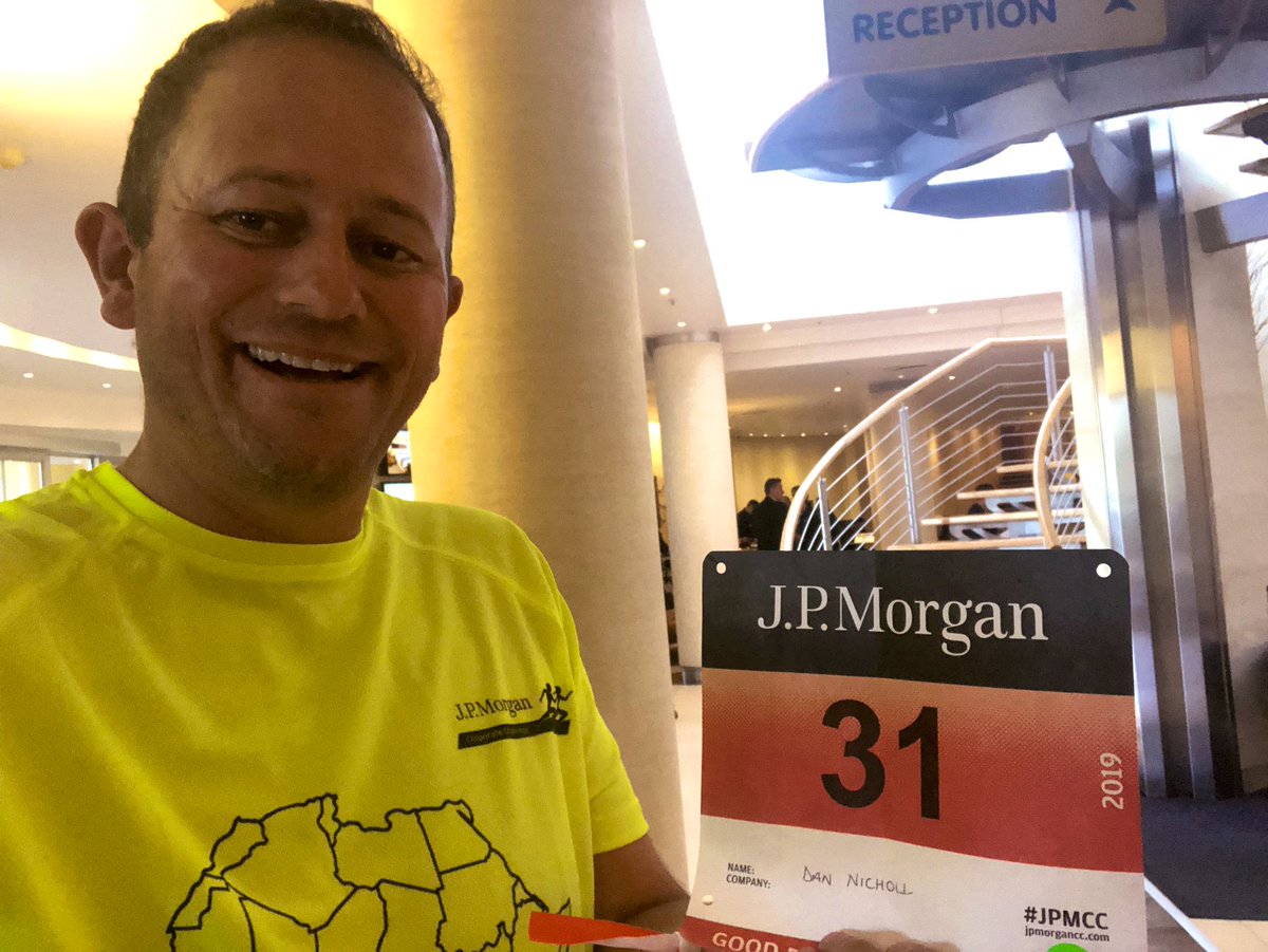 dannicholl's tweet photo. Ready to go with another #JPMCC for @Laureus_sa - and @jpmorgan have used my predicted finish (out of 14 000 runners) as my race number. #danvsjason https://t.co/hvaTk2btZI