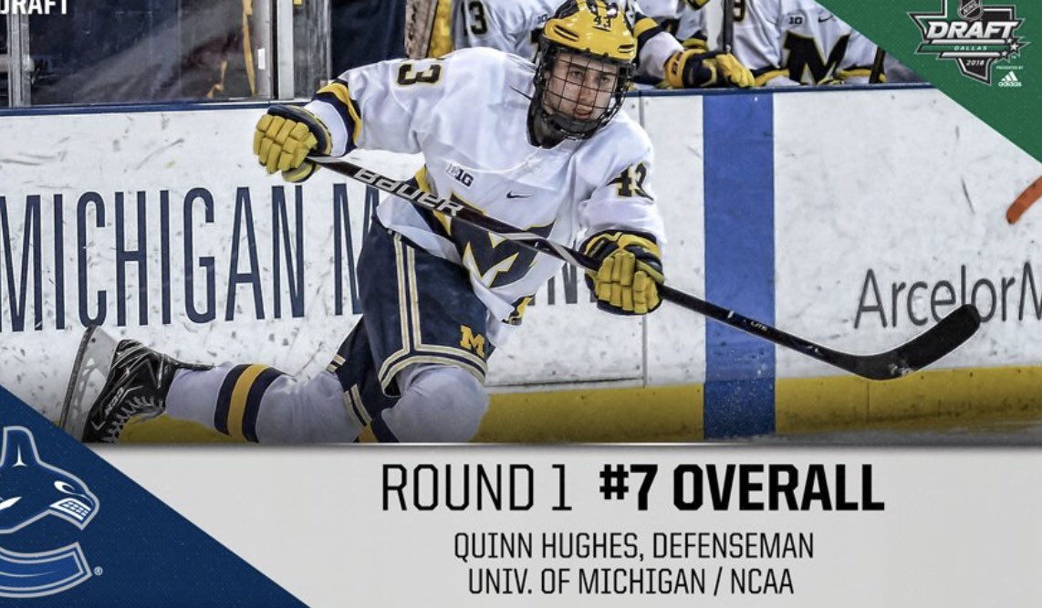 canucksplace's tweet photo. #Canucks GAMEDAY!! It’s time!! (Probably). 2018 7th overall pick Quinn Hughes feels 100% good to go and might be making his long-awaited NHL debut against the @LAKings. Hughes is the most hyped prospect, aside from EP, in a very long time. Watch for his skating. 👀#LetsGoNucks 👌🏼 https://t.co/TZd2p3BbZo