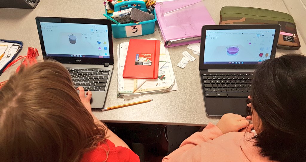 MsSpencerOCSB's tweet photo. #TimeToTinker! We're jumping right into @tinkercad as we prepare to learn how to 3D print. What a great way to apply our new 3D Geometry #knowledge and #leveragingdigital. @StKateriOCSB @OttCatholicSB @MsCathrynWake @TheSPearson #ocsbDL #ocsbMATH #3Dprinting https://t.co/yQPHm2PMbW