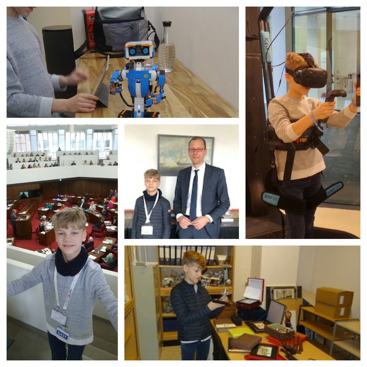 Wirtschaft_HB's tweet photo. Ein spannender #Zukunftstag geht zu Ende. Mika hat Senator @MartinGuenthner im Büro besucht, ihn in die @HBBuergerschaft begleitet, mit ihm in unserer "Schatzkammer" gestöbert👑, war beim #Bürgermeister und das kreative #Space27 getestet. #BoysDay #Bremen #innovation #vr https://t.co/GFEs1ExiqX