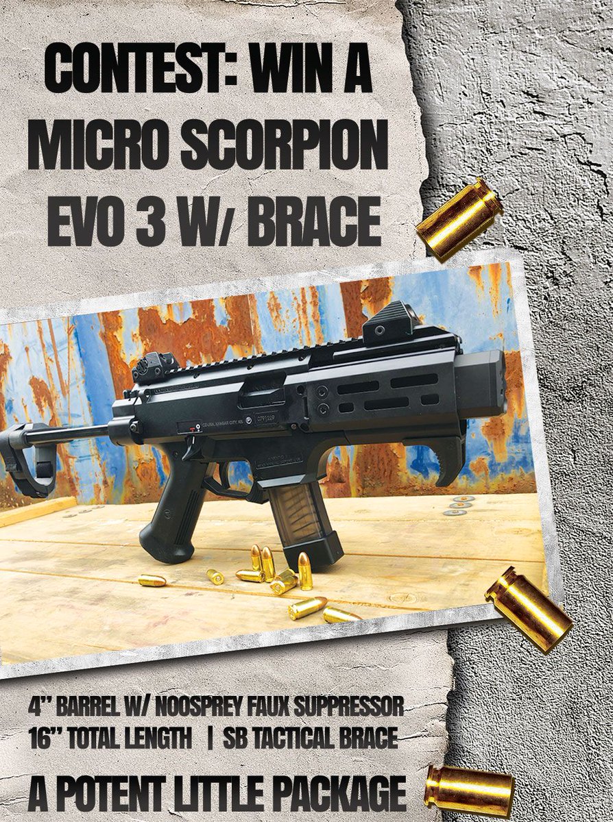 ClassicFirearm's tweet photo. [NEW CONTEST ALERT] Didn't have luck on your side for our last contest? Have no fear! Our next giveaway has already started! You can take home a @czusafirearms Micro Scorpion EVO 3! Act quickly though, this contest ends on Monday. Link below to enter - https://t.co/lGJgF74nhR https://t.co/5gFlG5lj3f
