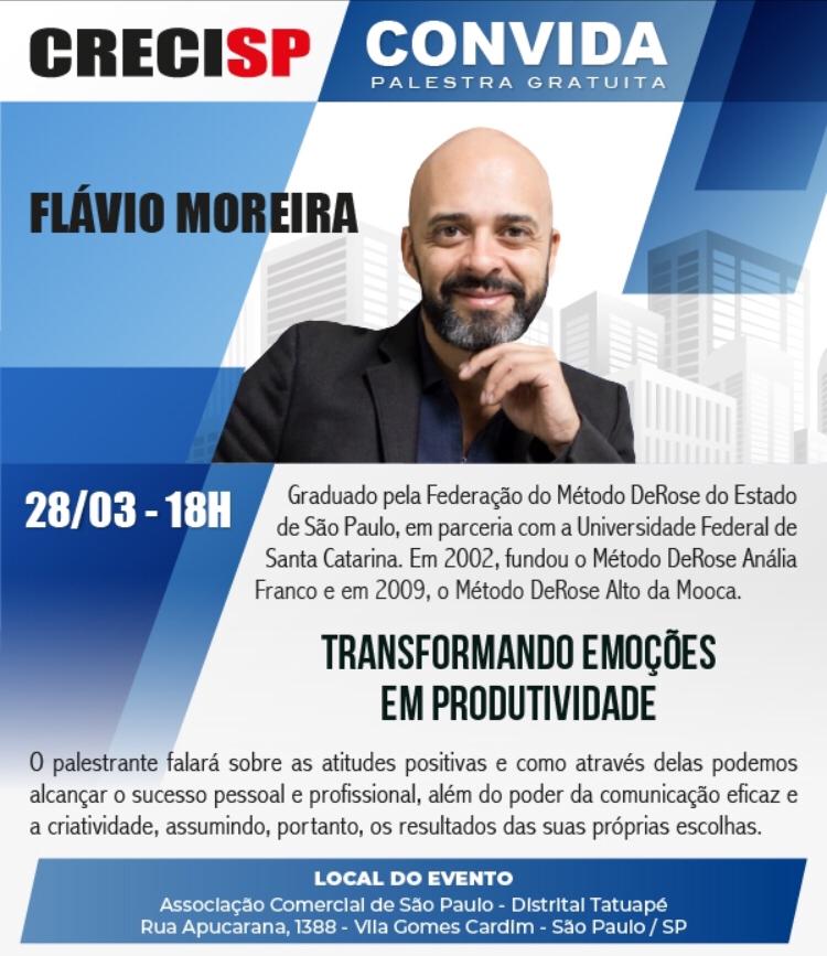 FlaMoreira's tweet photo. Hoje, às 18 horas, ministrarei uma palestra no CRECISP. A palestra tem como tema "Transformando Emoções em Produtividade", ela será ABERTA!!!!! Para mais informações me mande uma mensagem! https://t.co/2IP0KVD48L