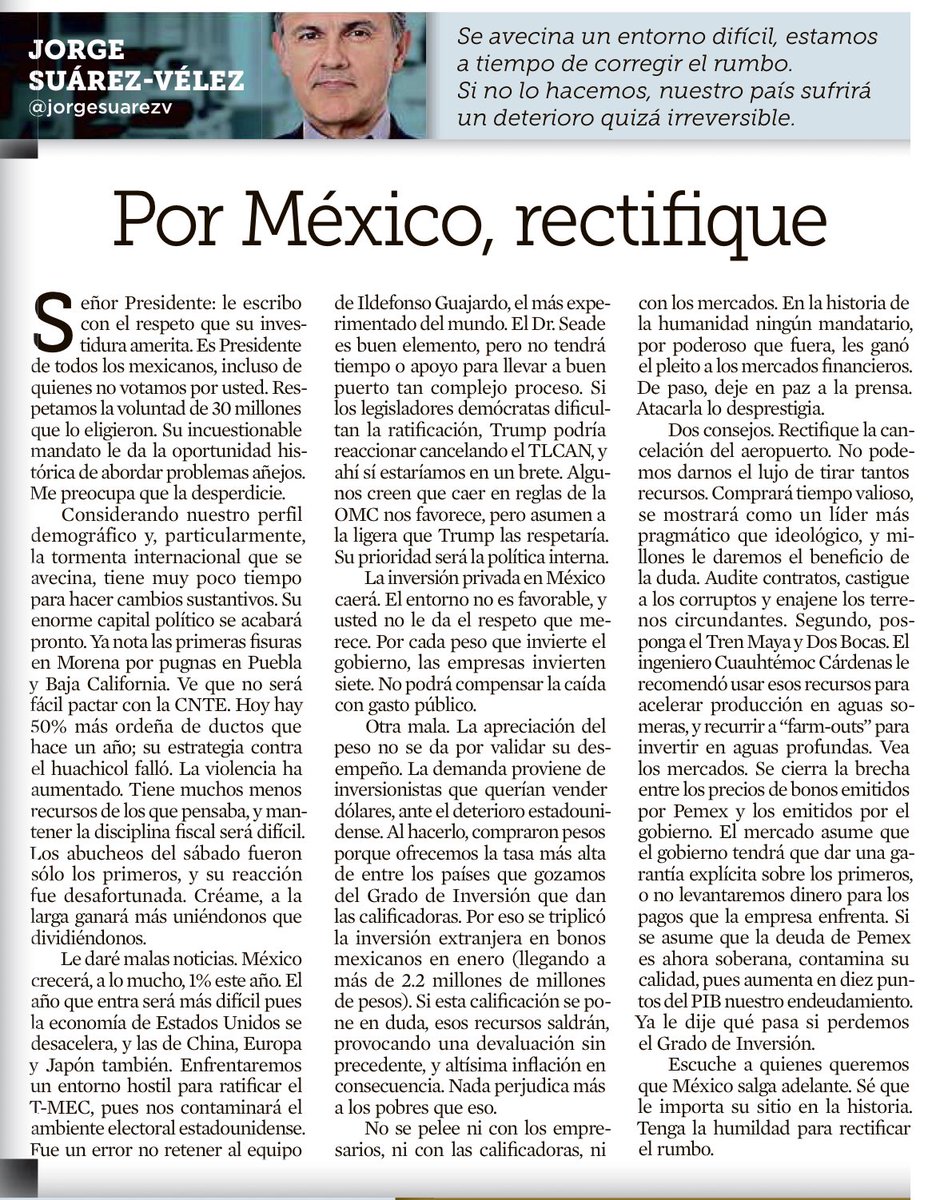 JLozanoA's tweet photo. Una espléndida reflexión y petición que, lamentablemente, encontrará oídos sordos. No dejen de leer a @jorgesuarezv en @Reforma 👇🏼 https://t.co/LXVDxYhpgj
