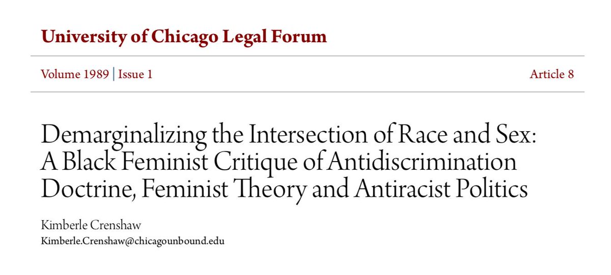 Let's just look at the paper where Crenshaw first coined the term, back in 1989 (which you should read!)Intersectionality is an *analytical method*. It's a call to think about *the interaction* of different "isms," if you will, rather than treating them as discrete.