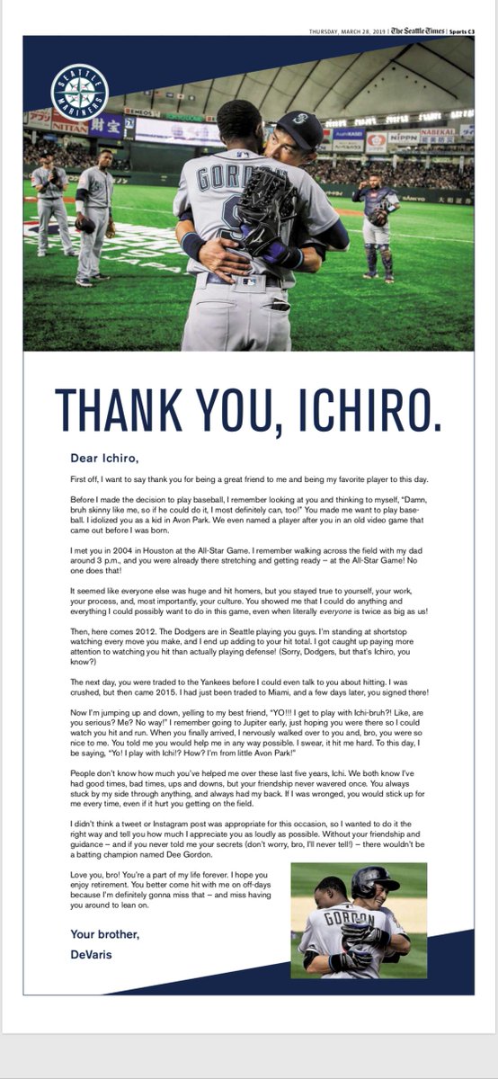 Dee Gordon took out a full-page ad in the Seattle Times today.
