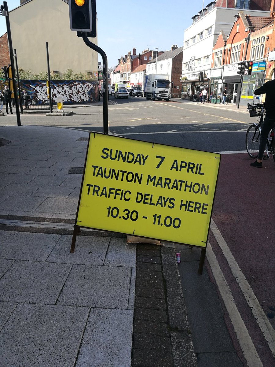 CompanySpaces's tweet image. How fast do you run a Marathon? This sign is so specific... How can everyone pass within a known 30 minute window!? #Taunton #TauntonMarathon #howfast