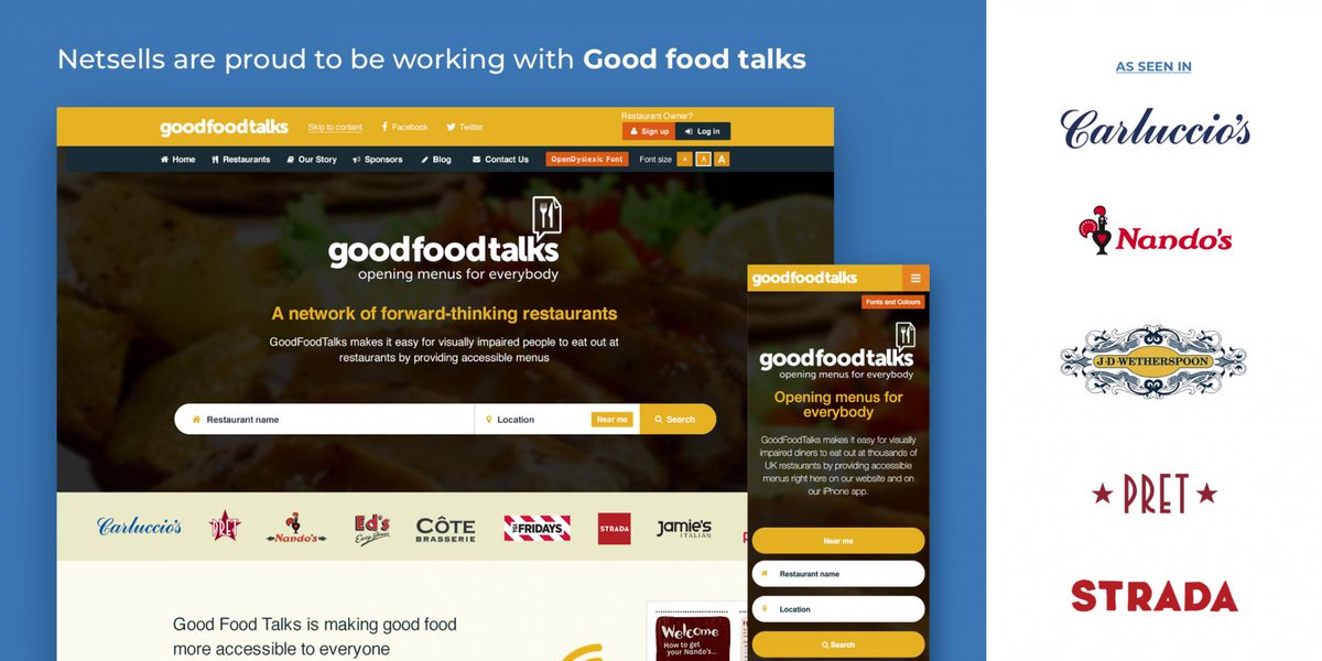 netsells's tweet photo. We are extremely proud to be working with @GoodFoodTalks to help make good food accessible to everyone!

Find out more about how the platform is improving experiences for blind and visually impaired diners when eating out at thousands of UK restaurants.

https://t.co/S624ZNbkts https://t.co/eCF977RmHb