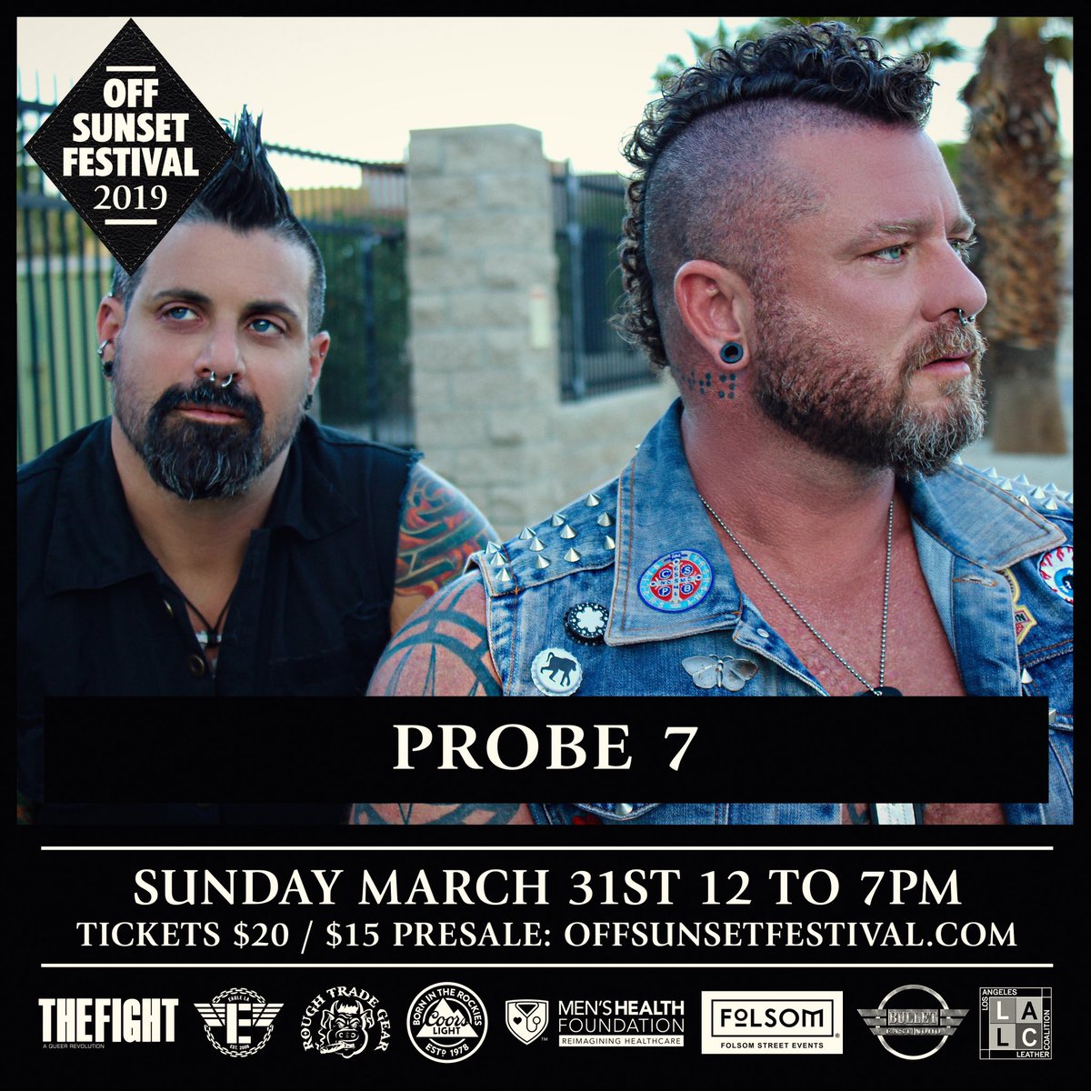 OffSunsetFest's tweet image. Probe 7 hits the stage at 2pm bringing new electronic beats influenced by new wave, industrial, and synthpop to techno and pop club anthems. And they’re fucking hot.