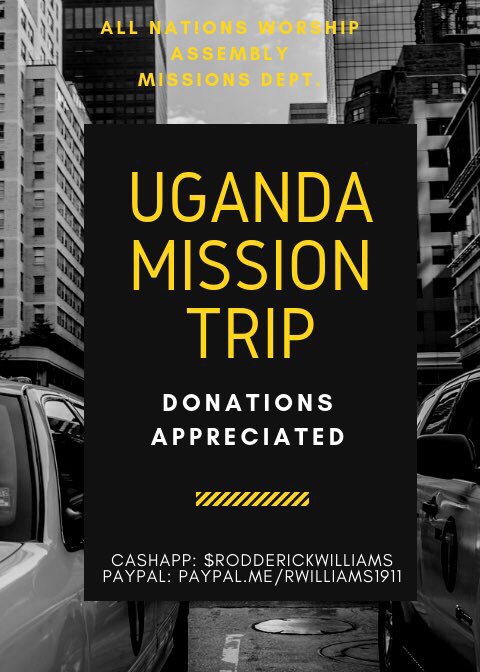 iamrodwilliams_'s tweet photo. I’m requesting at least 200 people to support this mission trip endeavor w/ a donation of $20 or more.

Thank you so much to those that have donated already and those who have pledged to donate to the advancement of the gospel!

Psalm 2:8
#Uganda

CashApp: $rodderickwilliams https://t.co/23kzNi9rJ1