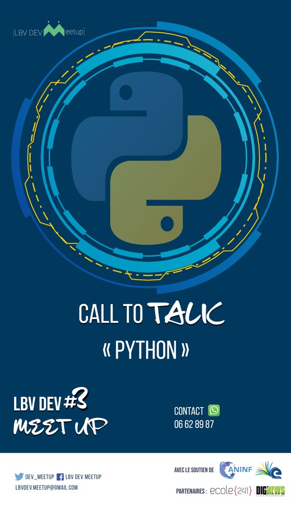 dev_meetup's tweet photo. Vous avez développé un projet en #Python ? Vous voulez partager votre expérience ? On a une place pour vous ! Contactez nous sur Whatsapp au 06.62.89.87 ou au lbvdev.meetup@gmail.com.
Partagez au tour de vous ( RT) ! Go go go !!! #Gabon #Developers https://t.co/gzHVuVr4uS