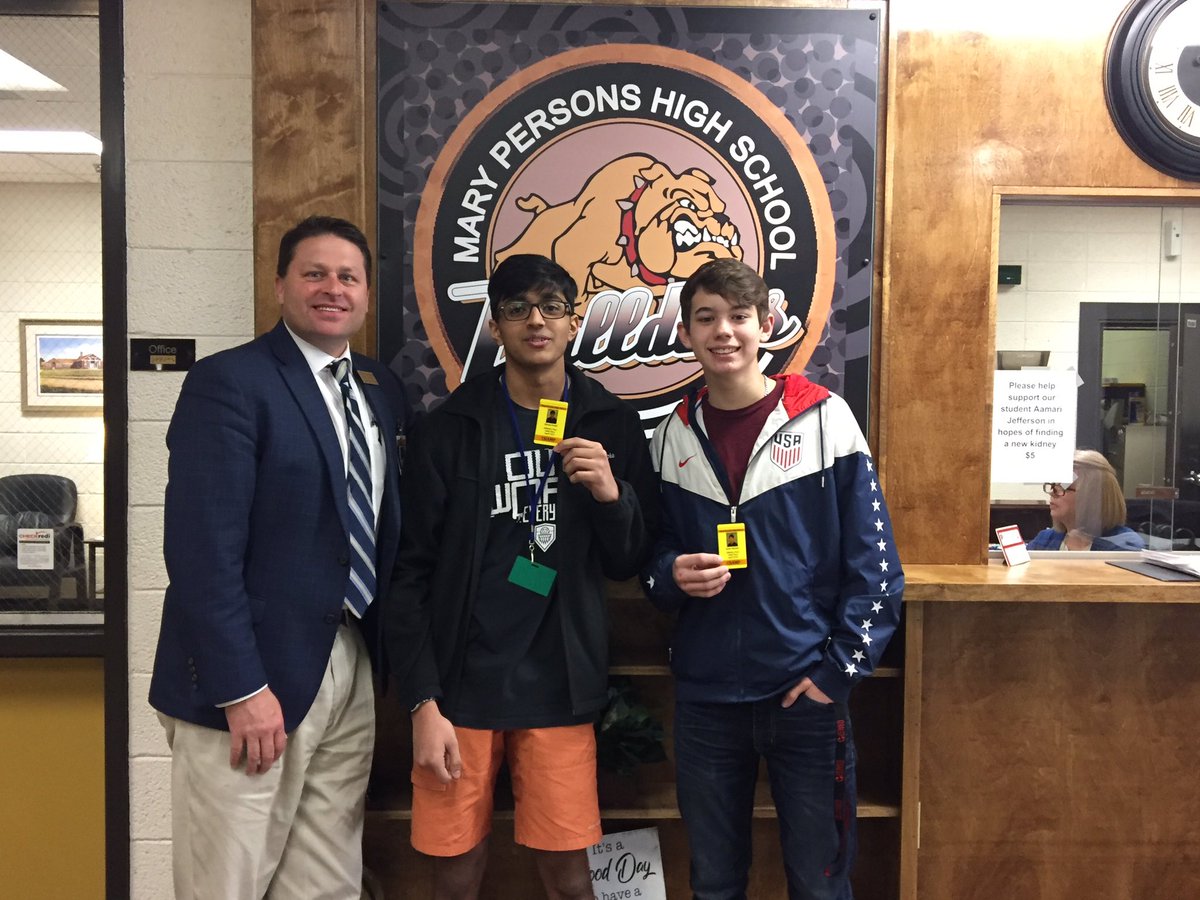 MaryPersonsHigh's tweet photo. Year long athletics pass lottery winners!! Chase Hester and Shlok Patel! The lucky pair out of over 200 students 3rd semester. Thanks for being a #CHAMP! #noreferrals #notardies #noabsences https://t.co/76yMMxR7bZ