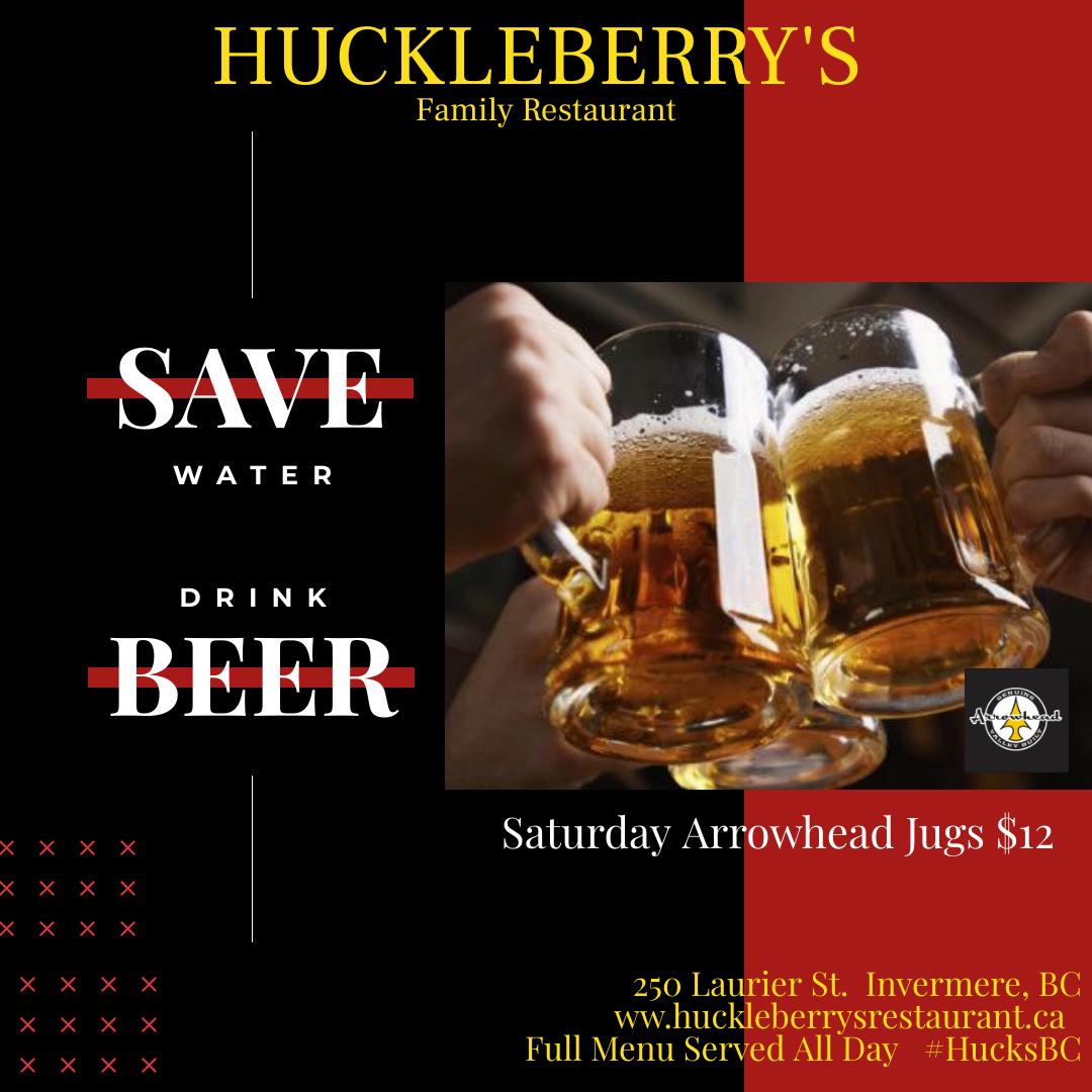 HucksBC's tweet image. EVERY SATURDAY - JOIN US!
Jugs of Arrowhead Brewing Company Beer $12
* Blonde Bombshell * Black Jack * I'm so Freakin' Hoppy *

A L W A Y S .
Fresh Ingredients * Daily Specials * Delicious Food

@HucksBC #Huckleberrys @ArrowheadBrew #Beer #InvermereRestaurant #Kootenay #Saturday
