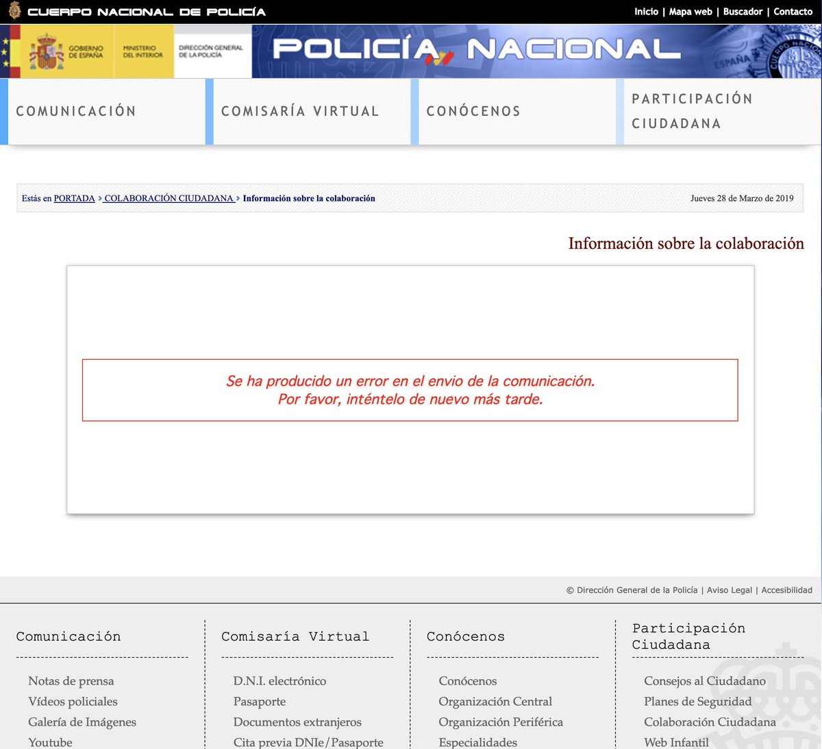 davidsantmo's tweet photo. @policia al intentar presentar una comunicación para informarles sobre un posible extorsión obtengo lo siguiente. #delitosinformaticos https://t.co/w23bMDFyRB