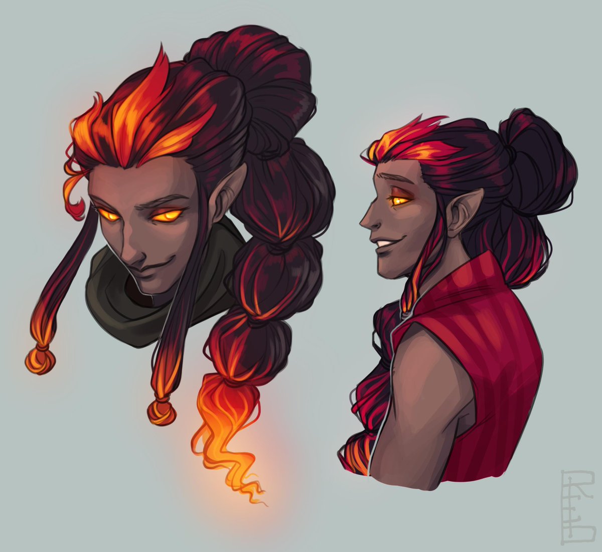 Designs for Kaeda, a fire Genasi from Mercy's past. 