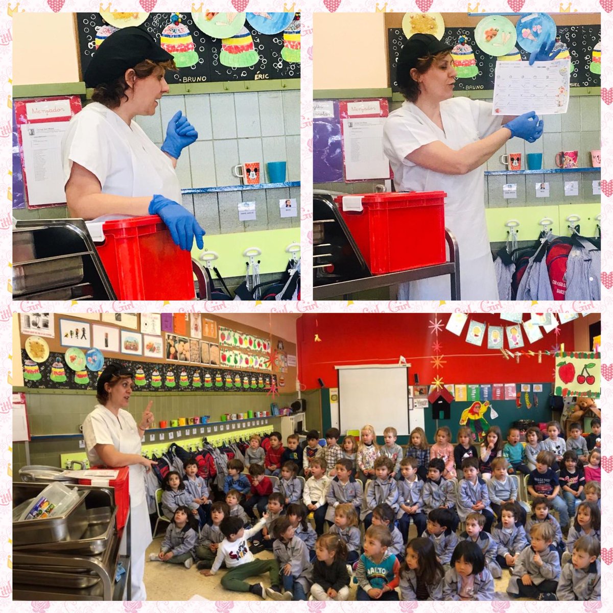 EINF: Avui els alumnes de P3 han estat xerrant i fent preguntes a la Cristina, la cuinera dels petits, que els hi ha explicat un munt de coses de la cuina i els cuiners!! D’aquí en surtirà algun Xef!! #projectecuina @colsantmiquel #Creixem