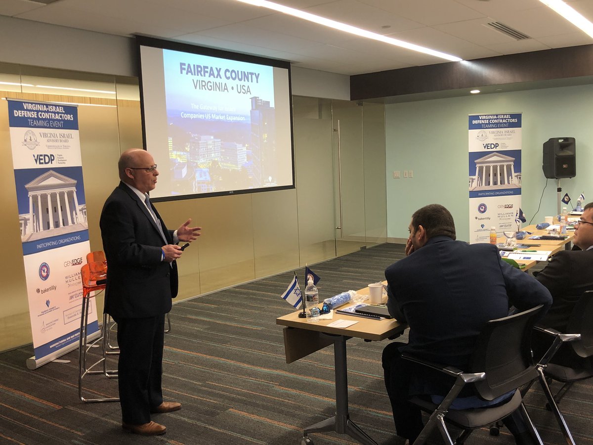 FairfaxEDA's tweet photo. FCEDA’s Asher Kotz, Business Development Manager for Cybersecurity and Israel presents to an Israeli delegation about the advantages of doing business in Fairfax County. 🇺🇸↔️🇮🇱 https://t.co/wjoz2TBjqE