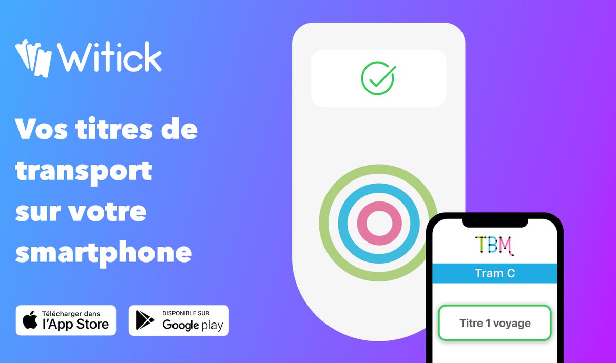Witick_app's tweet photo. Witick arrive à Bordeaux Métropole sur le réseau @info_tbm  ! ☺️🎉
Téléchargez l'appli dès maintenant et achetez vos titres de transports en commun sur votre smartphone.
https://t.co/zl6s8cFCxM https://t.co/xU6sNkl2AC
