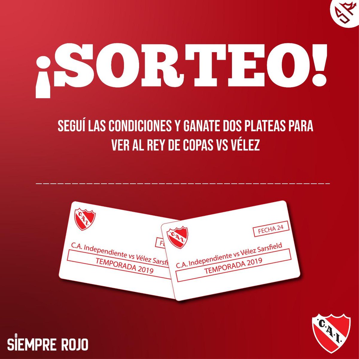 siemprerojo_ok's tweet photo. ⚠️ ATENCIÓN #SORTEO ⚠️ 

En #SiempreRojo sorteamos ✌️ plateas para que veas #Independiente-Vélez.

¿Cómo participar? Dale RT a este tuit, seguí a @siemprerojo_ok y etiquetá a dos amigos del Rojo👹🇦🇹❤️

¿Te vas a perder esta chance inmejorable? 😜 https://t.co/qB9Jzmjve1