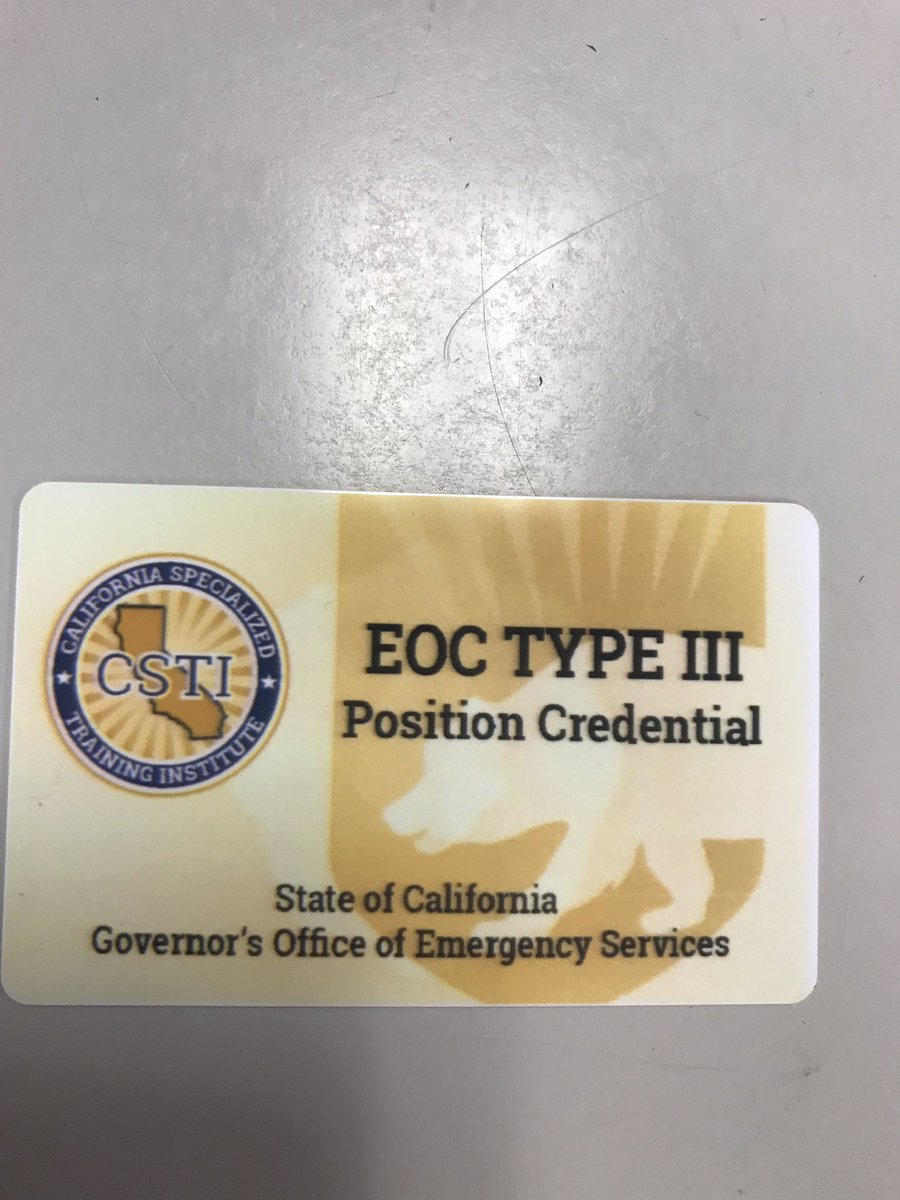 MsJennyNovak's tweet photo. Officially Credentialed! #csti #eoc #planningsectionchief @Cal_OES https://t.co/0TzHEMxSr2