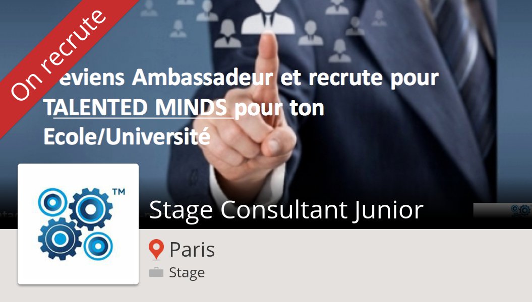 Talented_Minds's tweet photo. Stage #Consultant #Junior needed in #Paris, apply now at #TalentedMinds! #internship https://t.co/NYcgSlz1kM https://t.co/uHMbfaM7FO