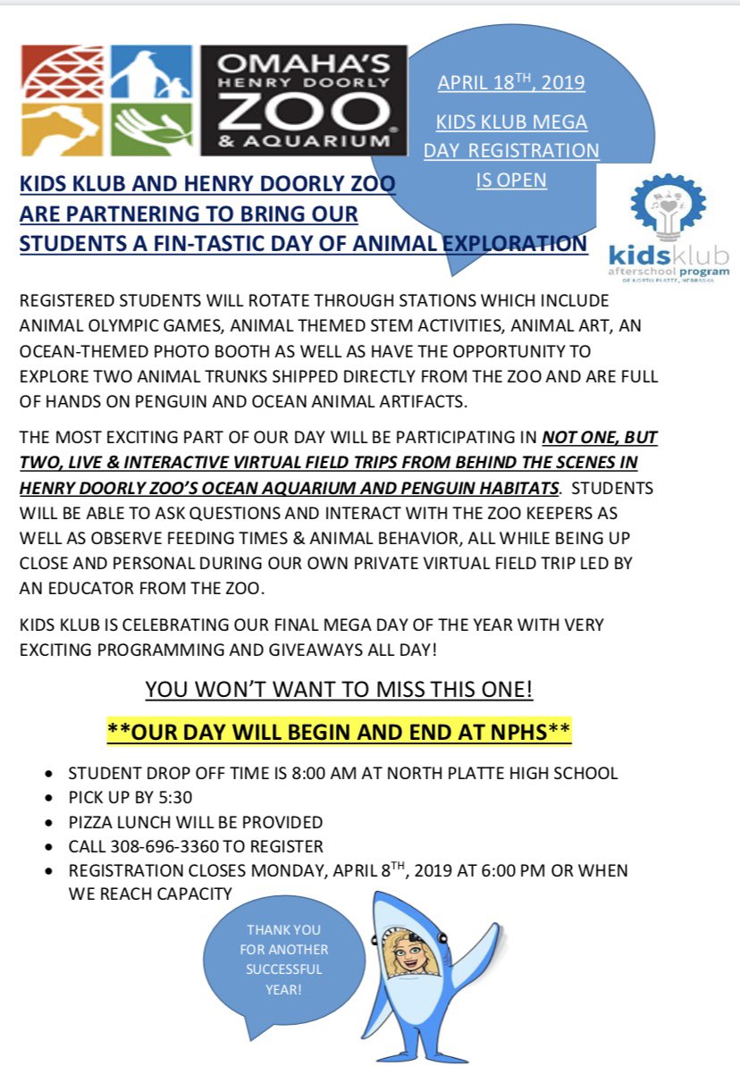 NPPSDKidsKlub's tweet photo. Registration for our final mega day of the year is now OPEN. Call 308-696-3360 to register your student. #npgr8 ❤️ https://t.co/b6eAzGqJIe