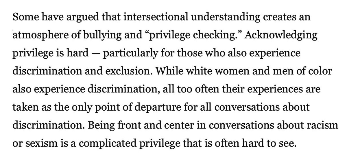 What of Crenshaw "acknowledging" that the "actual goal" is to "bully those who aren't members of these intersectional groups" (whatever that means)?Turns out she said nothing of the sort.Her point is that people who experience discrimination can also be privileged!