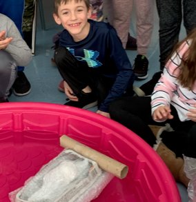 MontvilleTwpSch's tweet image. Carter Riley in Melinda Cardillo & Maureen Kennedy's 2nd grade at #CedarHill' with his STEAM project! 23 students worked in teams or as individuals to Make A #BoatThatFloats While Carrying An Egg! Students used upcycled items to make boats. #ScienceTechnologyEngineeringArtsMath