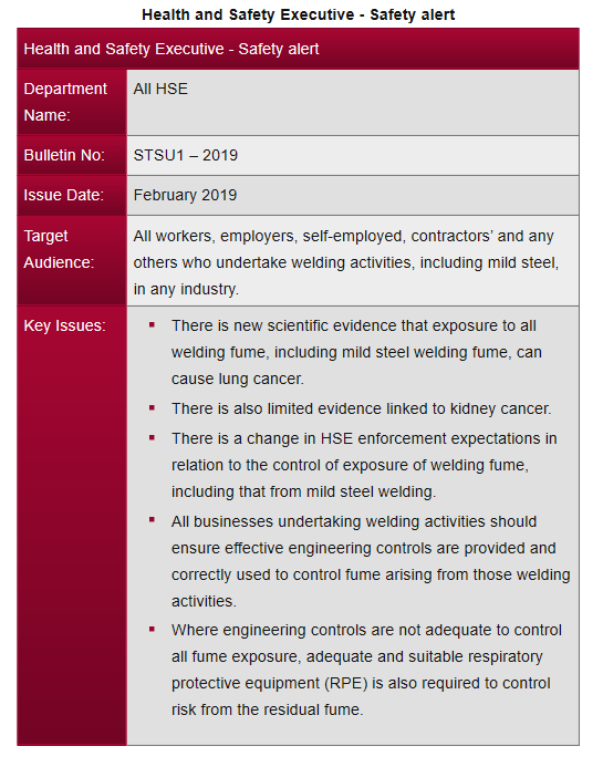 ElanEnvironment's tweet photo. HSE Safety Alert / enforcement bulletin surrounding welding fume.

Reclassification of welding fume as a Carcinogen.

Protect your workers.
#hse #welding

https://t.co/BujAAc39ZQ https://t.co/SnOdbIvbKJ https://t.co/UWYLCoZaSD