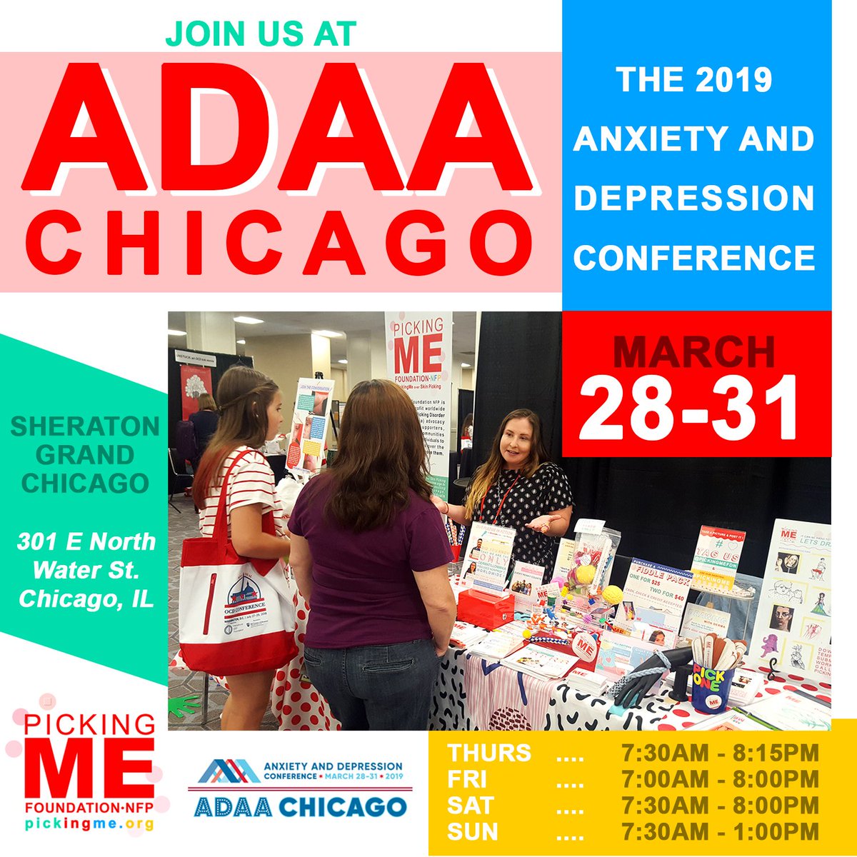 PickingMeFdn's tweet photo. #ADAA2019 is finally here! Come visit our booth later today or this weekend! We'll be here to answer all your #skinpicking questions and much more! @triumphoveranxiety
-
#ADAA #Depression #Anxiety #ChicagoEvents #Chicago #ThingsToDo #WindyCityEvents https://t.co/yR1ouWcyZK