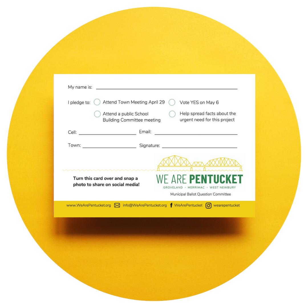 WeArePentucket's tweet photo. Have you signed a Pledge Card yet? If you haven't .received one, you can fill it out online. Tell us if you PLEDGE TO VOTE YES!

Sign the pledge today at https://t.co/EtT2FJkTYz.

#wearepentucket #3towns2schools1future https://t.co/kdn0yla6nM
