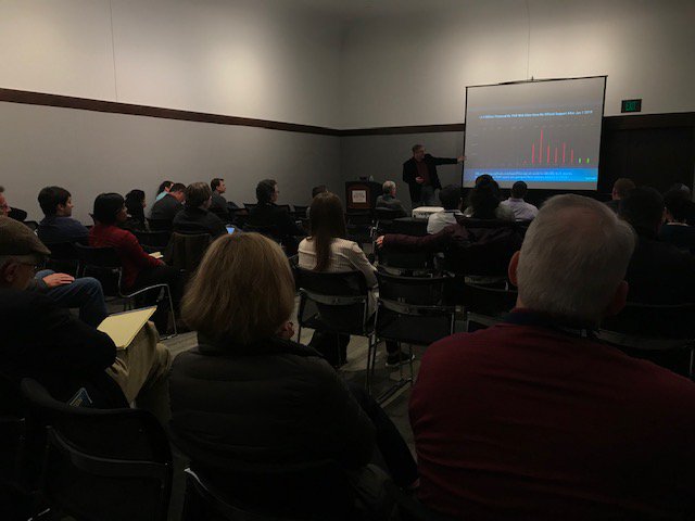 SecureWorld's tweet photo. Bob Rudis, Chief Security Data Scientist at @rapid7, shares "A Field Guide to Measuring Internet Exposure" at SecureWorld Boston today. #SWBOS19 @hrbrmstr https://t.co/DAHQyPFjHT