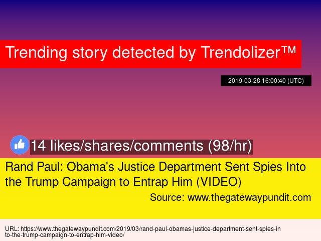 RandPaulizer's tweet photo. Rand Paul: Obama's Justice Department Sent Spies Into the Trump Campaign to Entrap Him (VIDEO) https://t.co/zXt5txt8ku https://t.co/o98fNaONgr