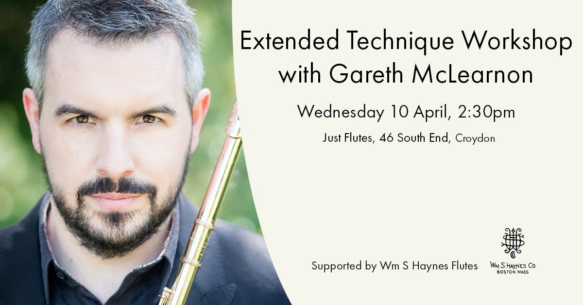justflutes's tweet photo. Looking for an Extended Technique Workshop? 
@garethmclearnon is at Just Flutes on the 10th of April 2019, spaces are limited, so sign up here now! 
.
https://t.co/FwzG1GuTnq
.
.
.
.
.
#justflutes #garethmclearnon #flute #piccolo #haynesflutes #extendedtechnique https://t.co/XCUxDOGOf5