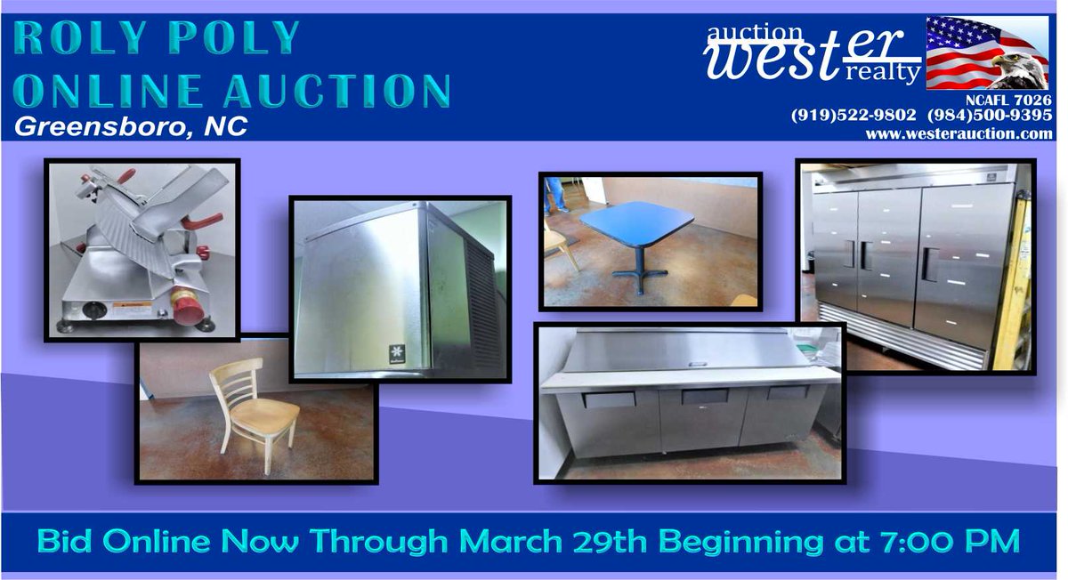 ncauctions's tweet photo. Online Auction closes tomorrow night beginning at 7PM! Visit https://t.co/Bgr1xjp7EY for details. Or call 919-522-9802 or 984-500-9395 #restaurantequipmentforsale #restaurantequipment #auction #onlineauction #usedrestaurantequipment https://t.co/Aq4k5ufy87