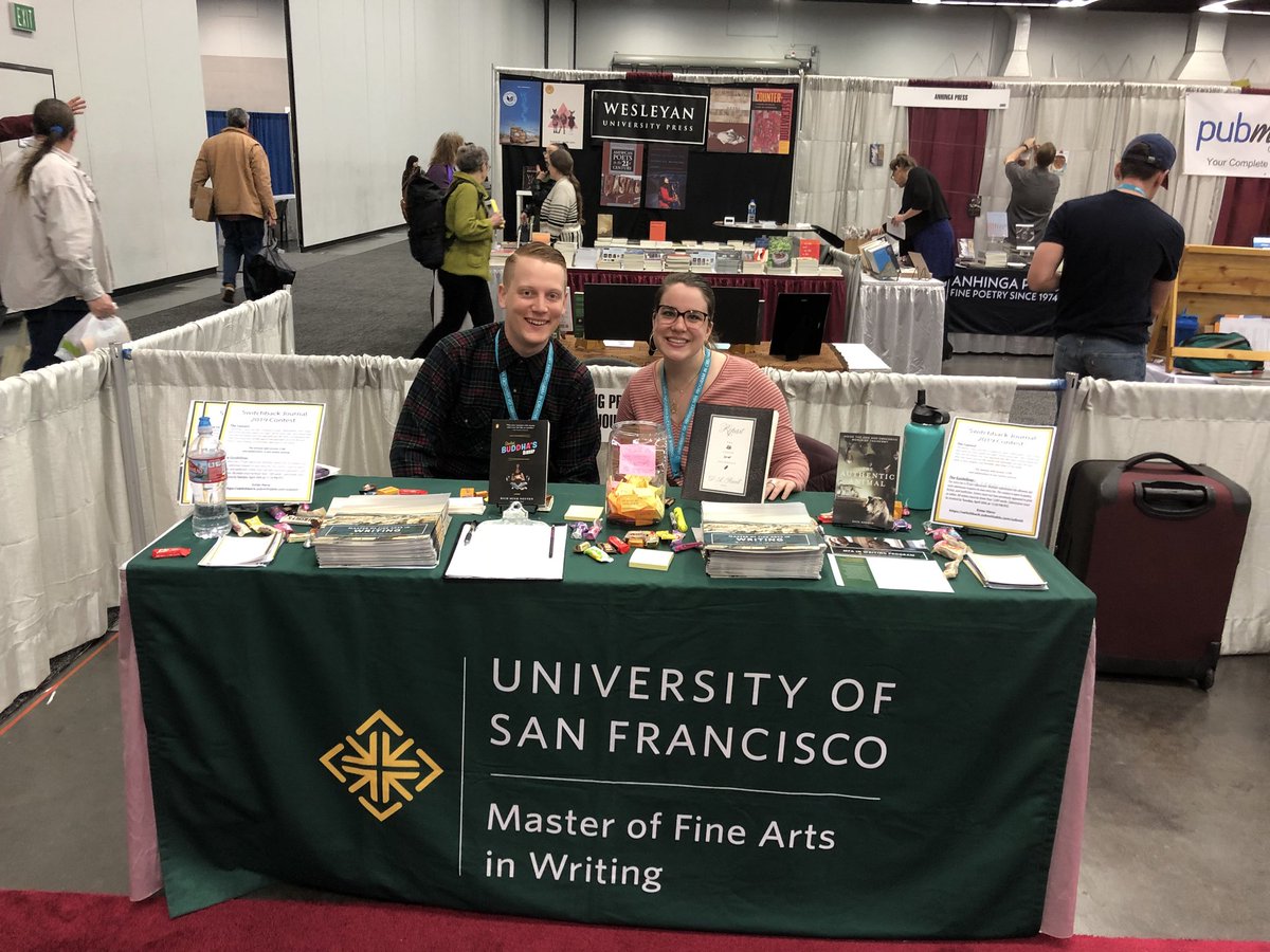 Switchback_usf's tweet photo. We’re here! Come to T4001 for a book raffle, free candy, and a chance to win $500 in our annual contest #AWP19 https://t.co/kHstL968Yb
