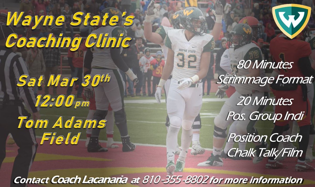 WSUWarriorFB's tweet photo. Attention High School Coaches!! Get better with the Warriors this Saturday at our annual Coaching Clinic. Contact Coach Lacanaria with questions. #WarriorStrong #WSUDifference #OneWarrior https://t.co/ZDUoHJjSH5