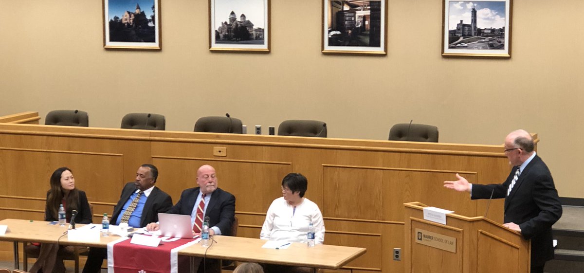 AustenParrish's tweet photo. Lunch panel in the MCR on the Students for Fair Admissions v. Harvard case, moderated by Prof. @SteveSSanders with panelists Prof. Carwina Weng, Judge Jose Rodriguez ‘81, Dean Frank Motley,  and Vice President of APABA-IN Susan Shan. #APALSA https://t.co/s74Yb6EvTE