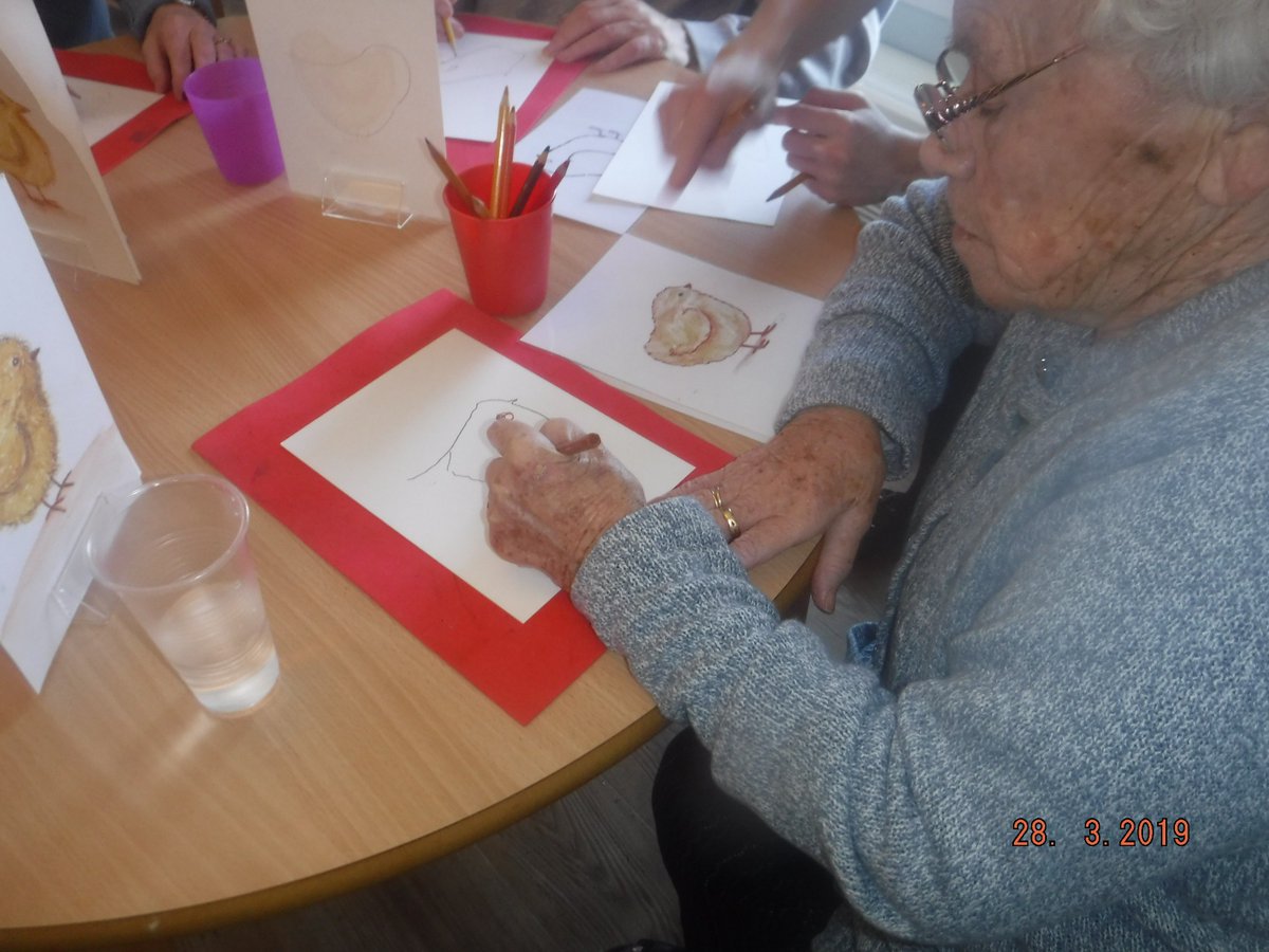 CrossgateHome's tweet photo. We had our monthly Visit from the little art school were we were drawing chicks this month https://t.co/TAYvkJz7PN