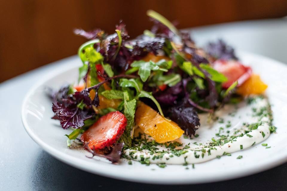 Louisiana strawberries, mizuna, arugula, creme fraiche &amp; heirloom vinegar for a little extra punch. Fresh, sweet, bright - it's everything you could want in a spring salad. 
#RevivalMarket #AgricoleHospitality