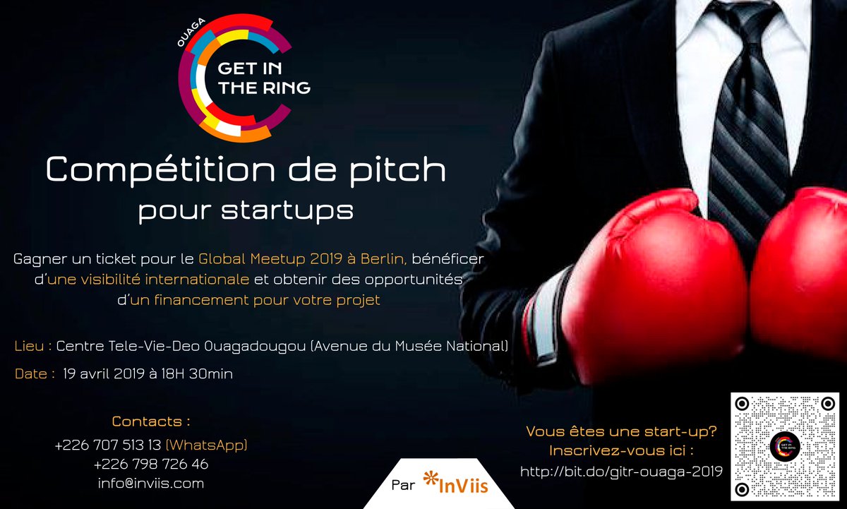 InViis's tweet photo. Il est bien de croire en ses projets, mais réussir à convaincre les autres et leur faire partager son enthousiasme est le signe que l'on marche dans la bonne direction.

Get in the Ring Ouaga vous offre un "RING" pour convaincre.

Inscrivez-vous ici https://t.co/DctibA5MMK https://t.co/djJi9qMls4