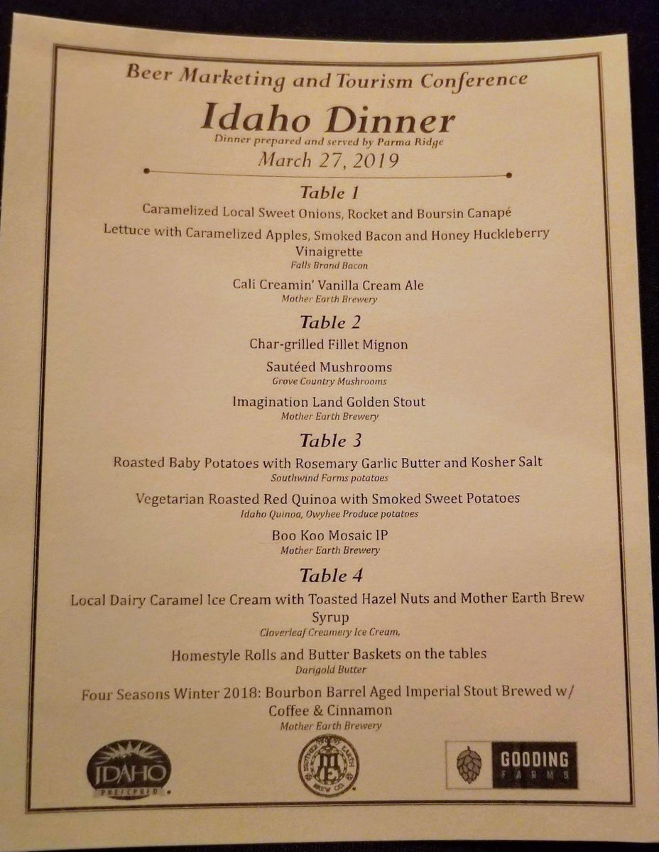 MEBrewsCruise's tweet photo. Zach and Don are attending the annual @BeerMktgCon in Boise this week, and last night they attended a special Idaho-focused dinner at @GoodingFarms in Parma, ID. This farm started growing hops in 1895 and is now in the sixth generation of family ownership. #BMTC19 https://t.co/d5kG9vtE4q